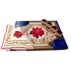 Pimpernel Poinsettia Holiday Placemat & Napkin Set With Ring Holders 4 Pieces